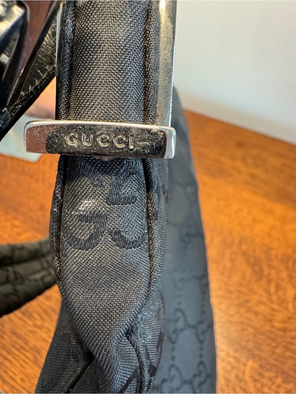 Gucci Black GG Monogram Shoulder Bag w/COA